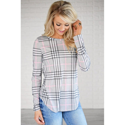Damen Langarmshirt Karomuster Seitenschlitze Norvielle