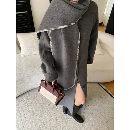 Damen Oversized-Mantel Asymmetrischer Kragen Seitenschlitzen Norvielle