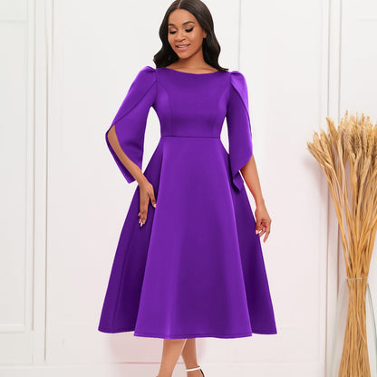 Damen Abendkleid mit Handballenärmel und schwingendem Rock