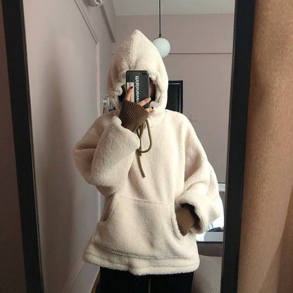 Damen Oversized Kapuzenpullover Kuschelfleece Vordere Kängurutasche