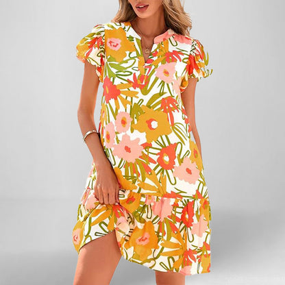 Damen Kurzarm Kleid Fließend Rüschensaum Norvielle