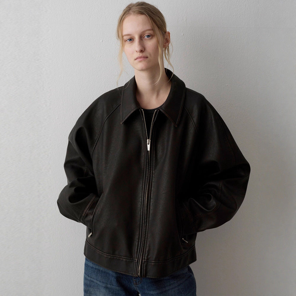 Damen Lederjacke Minimalistisch Norvielle
