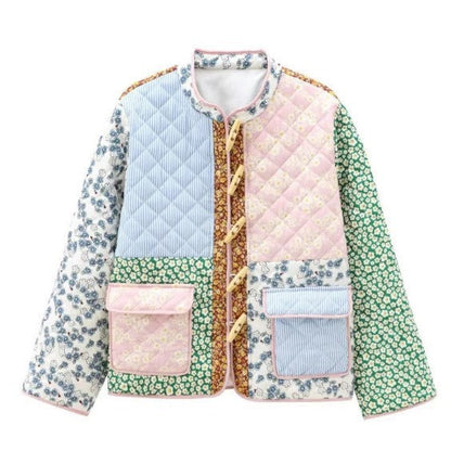 Damen Steppjacke Patchwork Muster Bunt