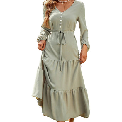 Damen Maxi-Kleid Puffärmel Tailliert Norvielle