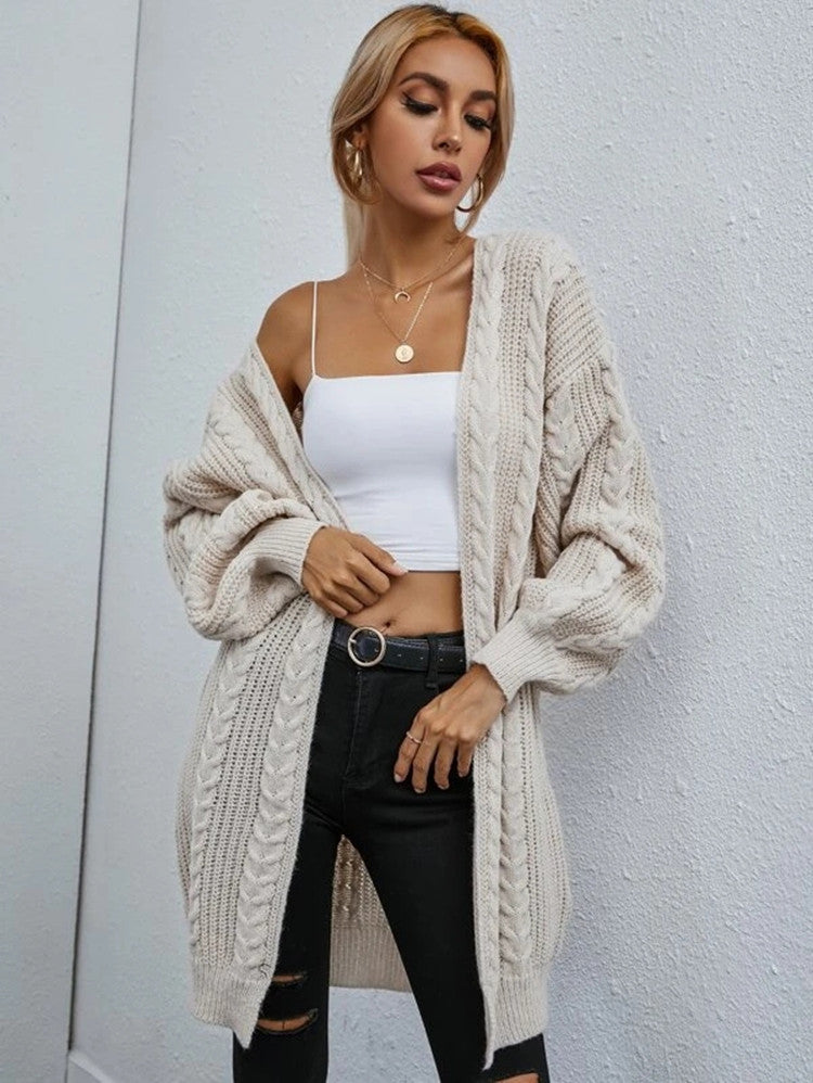 Damen Grobstrick-Cardigan Lässig Zopfmuster Norvielle
