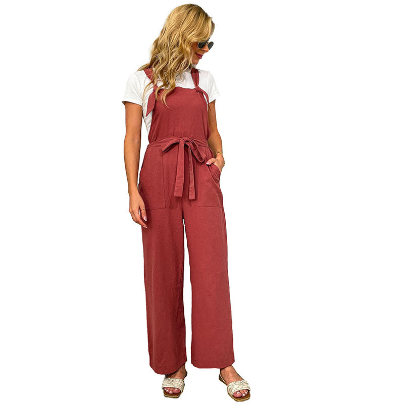 Damen Jumpsuit Tailliert Gürtel Praktische Taschen