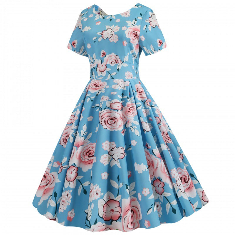 Damen A-Linien Kleid Floralmuster schwingender Rock