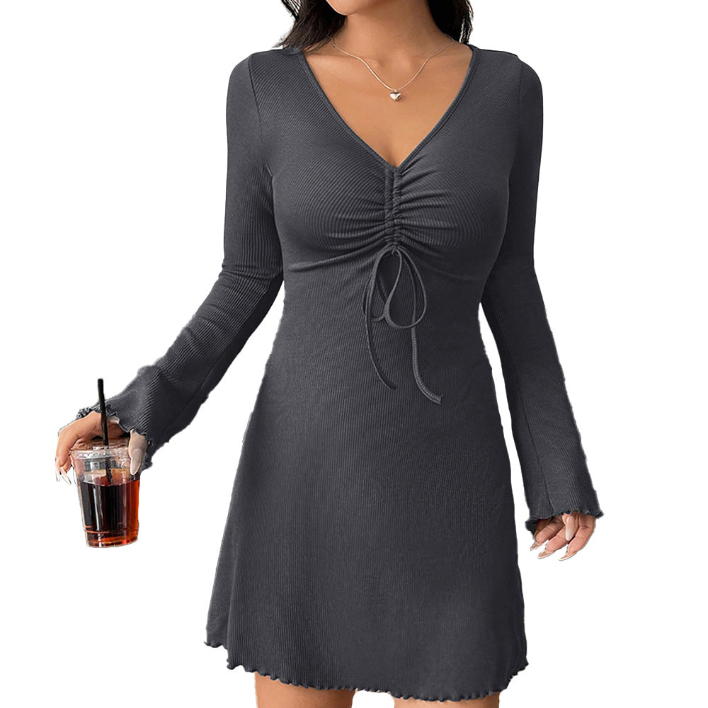 Damen Minikleid V-Ausschnitt Rüschen Norvielle