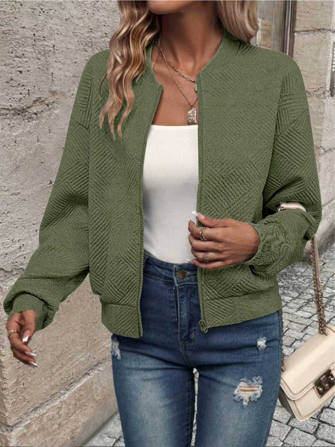 Damen Sweatjacke Strukturiert Reißverschluss Norvielle