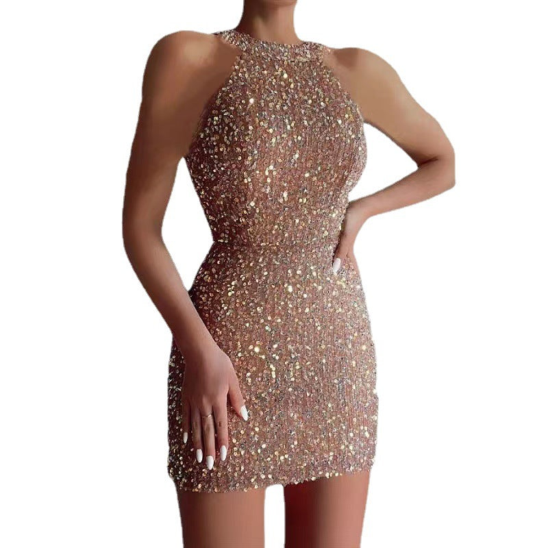 Damen Minikleid Glitzernd Halber Halsausschnitt Figurbetont Norvielle