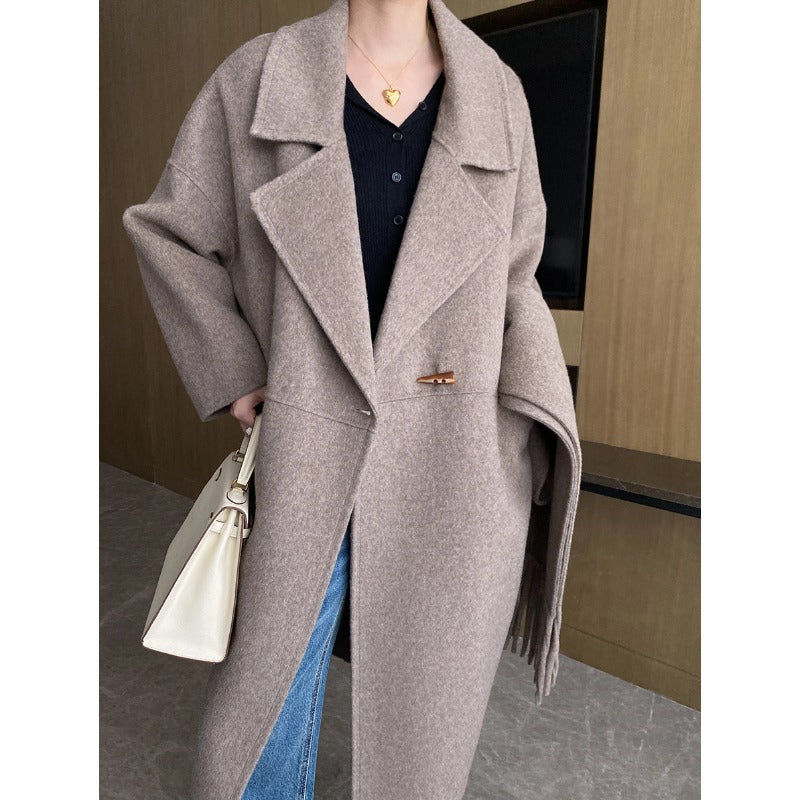 Damen Oversized-Mantel mit Fransen Tiefkragen