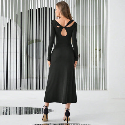 Damen Maxikleid Asymmetrischer Ausschnitt Cut-Out-Details