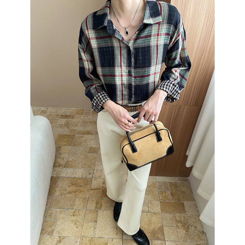 Damen Overshirt Kariert Modischer Schnitt Lässig