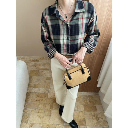 Damen Overshirt Kariert Modischer Schnitt Lässig