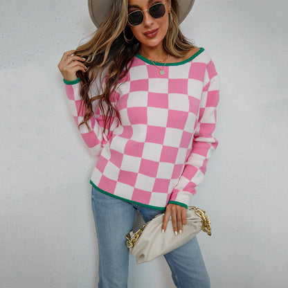 Damen Pullover Checkerboard Muster Norvielle