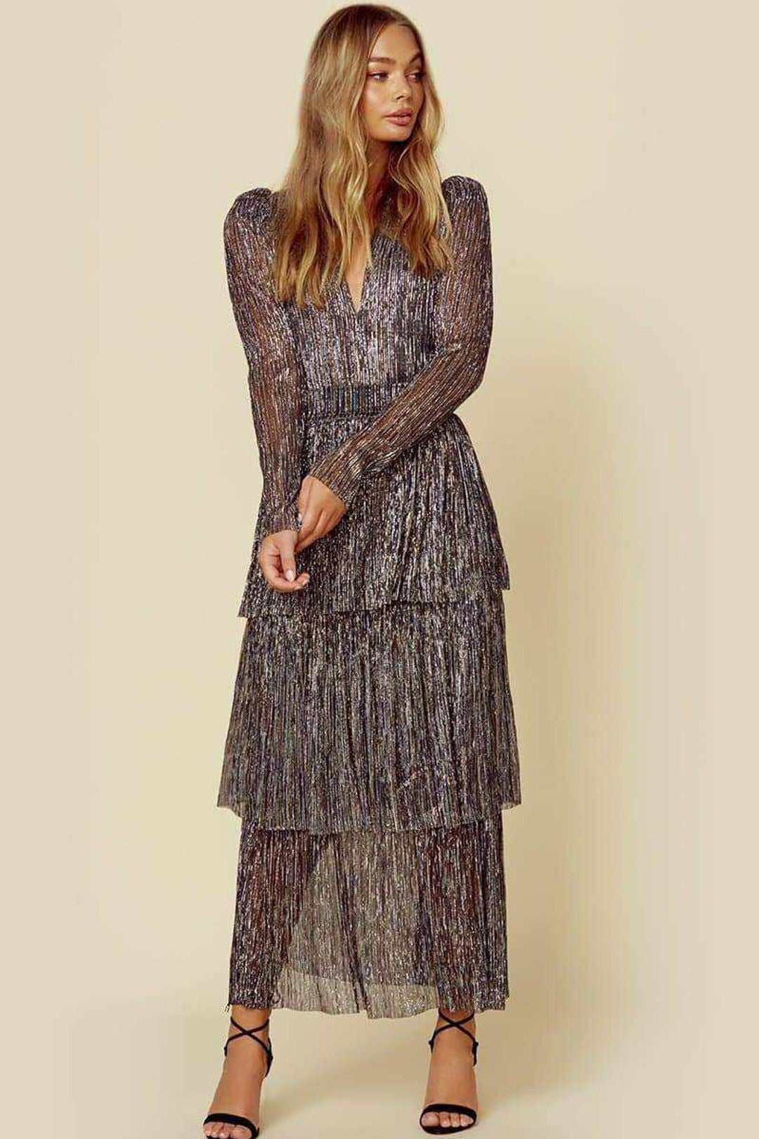 Damen Faltenkleid V-Ausschnitt Schimmer Norvielle