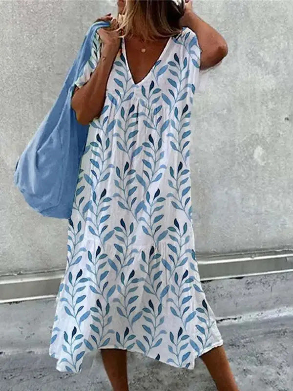 Damen Sommerkleid V-Ausschnitt Volle Rock