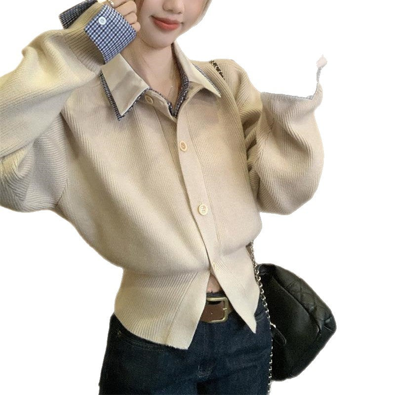 Damen Strickcardigan Große Knöpfe Überschnittene Ärmel Beige