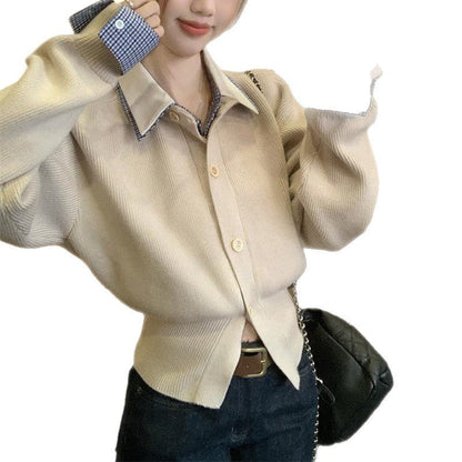 Damen Strickcardigan Große Knöpfe Überschnittene Ärmel Beige