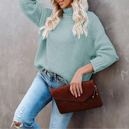 Damen Grobstrickpullover Rollkragen Lässig Norvielle