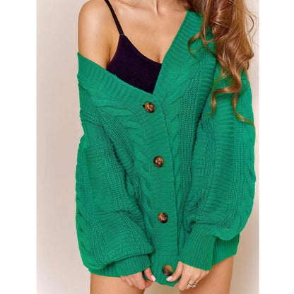 Norvielle Damen Cardigan Grobstrick Voluminöse Ärmel Große Knöpfe