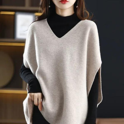 Damen Strickponcho V-Ausschnitt Norvielle
