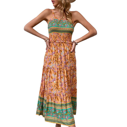 Damen Maxikleid Elastischer Taillenzug Florales Muster Norvielle