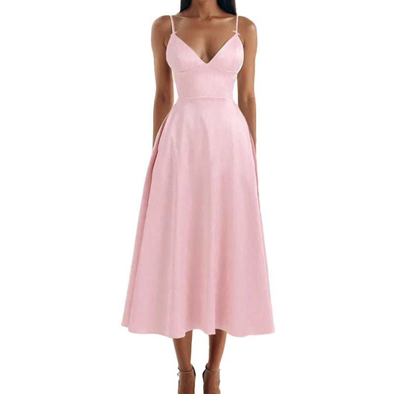 Damen Maxikleid mit V-Ausschnitt und Fließendem Rock Norvielle