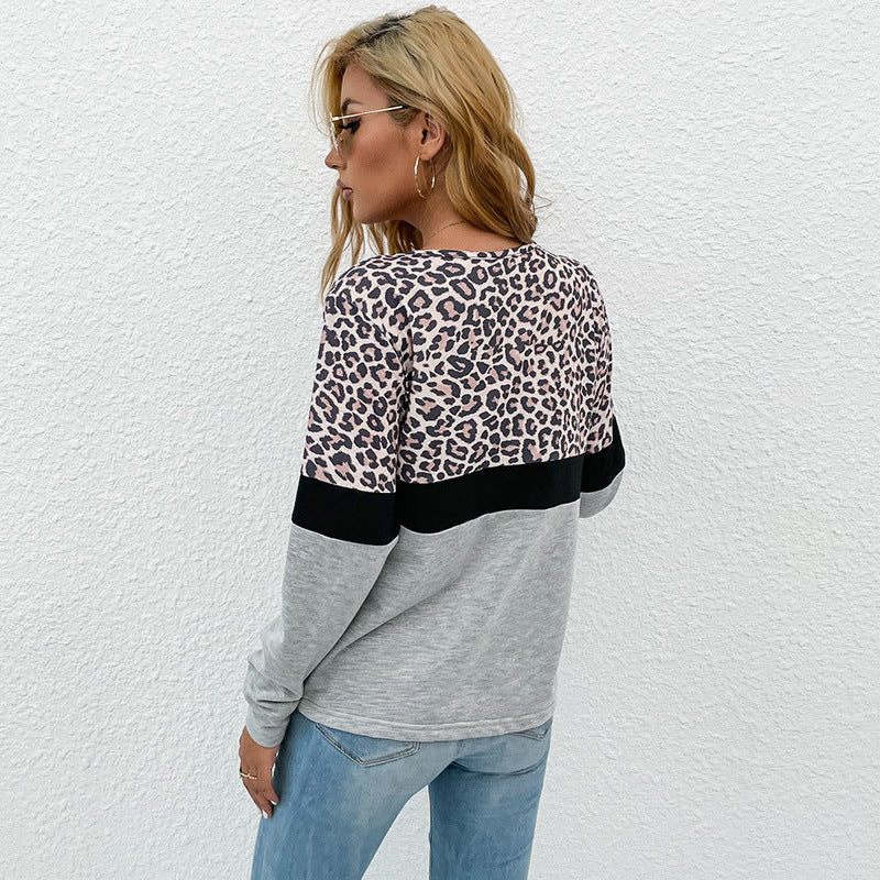 Damen Pullover Kontrast Leo-Print Norvielle