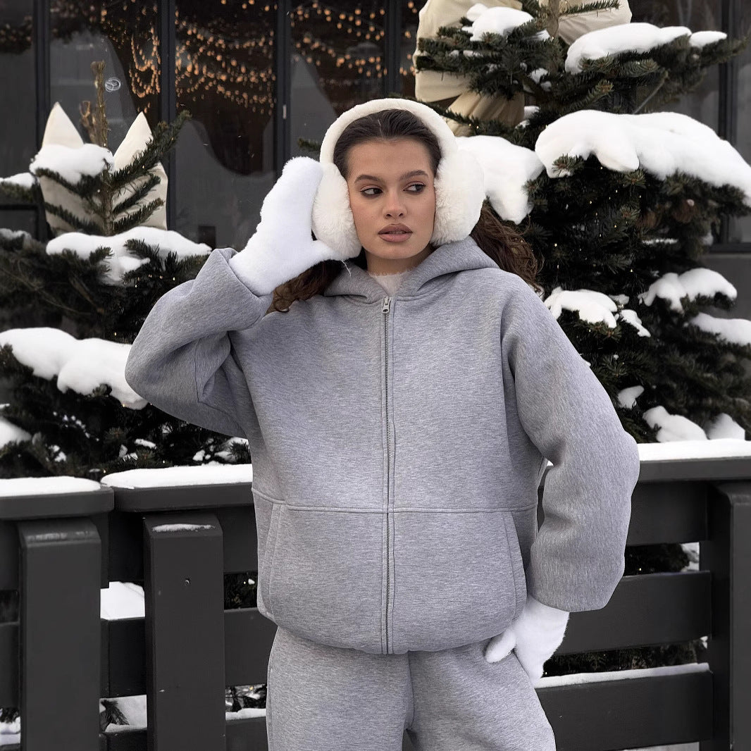 Damen Fleecejacke Oversized Reißverschluss Lässig Schwarz - Norvielle