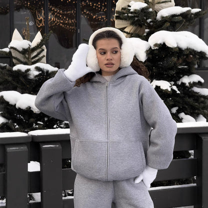 Damen Fleecejacke Oversized Reißverschluss Lässig Schwarz - Norvielle