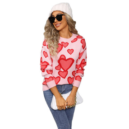 Damen Strickpullover Herzdesign Lockerer Schnitt