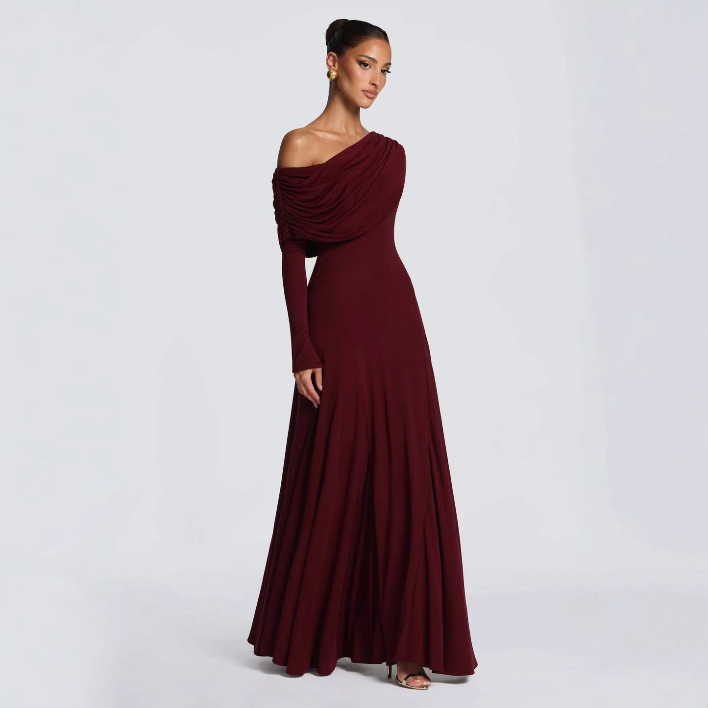 Damen Maxikleid Langarm Asymmetrisch Norvielle