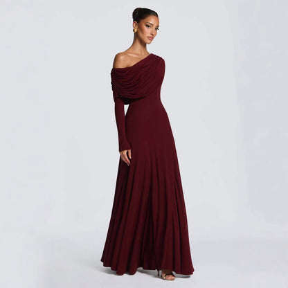 Damen Maxikleid Langarm Asymmetrisch Norvielle