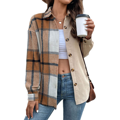 Damen Blusenjacke Kariert Knopfverschluss Norvielle