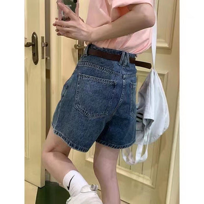 Damen Denim Shorts Hohe Taschen Lockere Passform