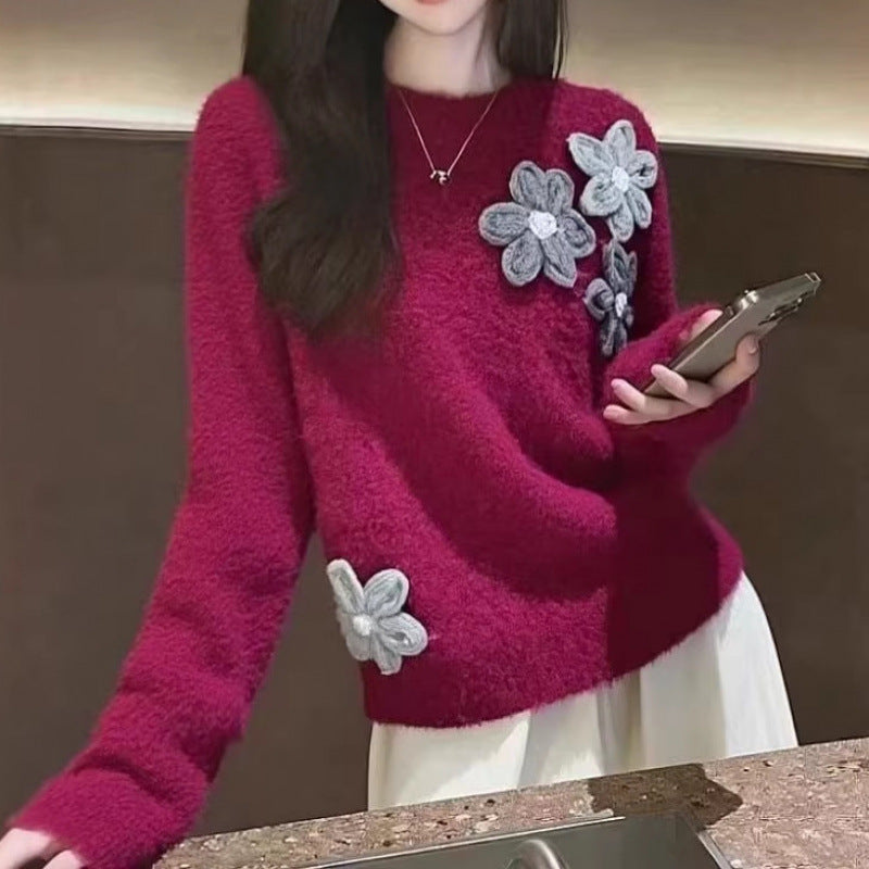 Damen Kuschelpullover Florales 3D-Design Norvielle