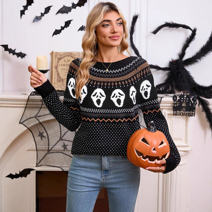 Damen Strickpullover Gemustert Halloween-Motiv Norvielle