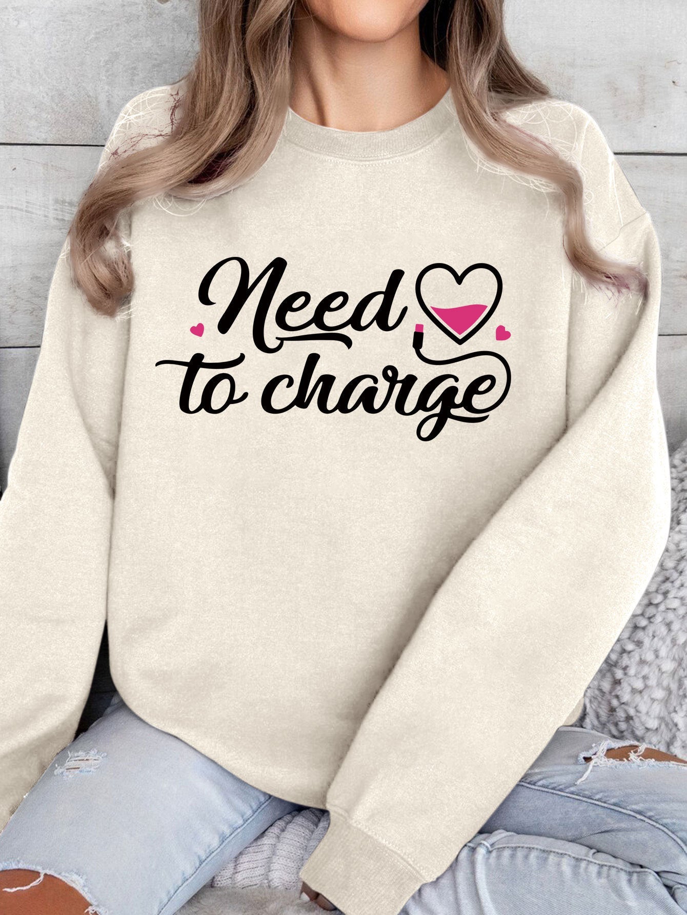 Damen Sweatshirt Herzspruch Lässig Norvielle