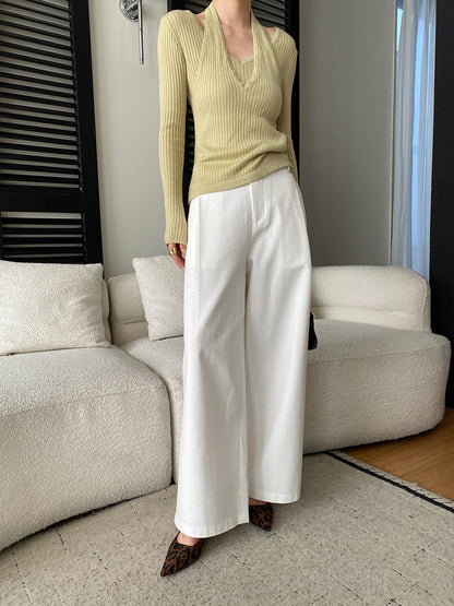 Damen Rippenshirt V-Ausschnitt Langarm Untertop Norvielle