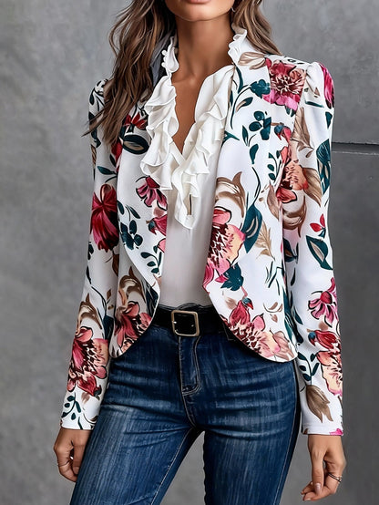 Damen Blazer Florales Design Rüschendetails Norvielle
