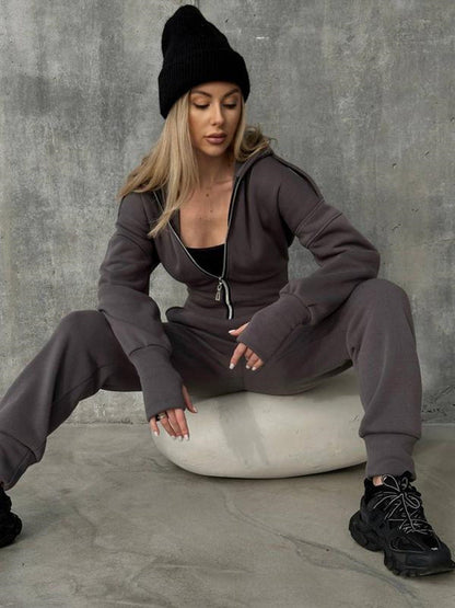 Damen Sportlicher Jumpsuit Reißverschluss Hochkragen Norvielle