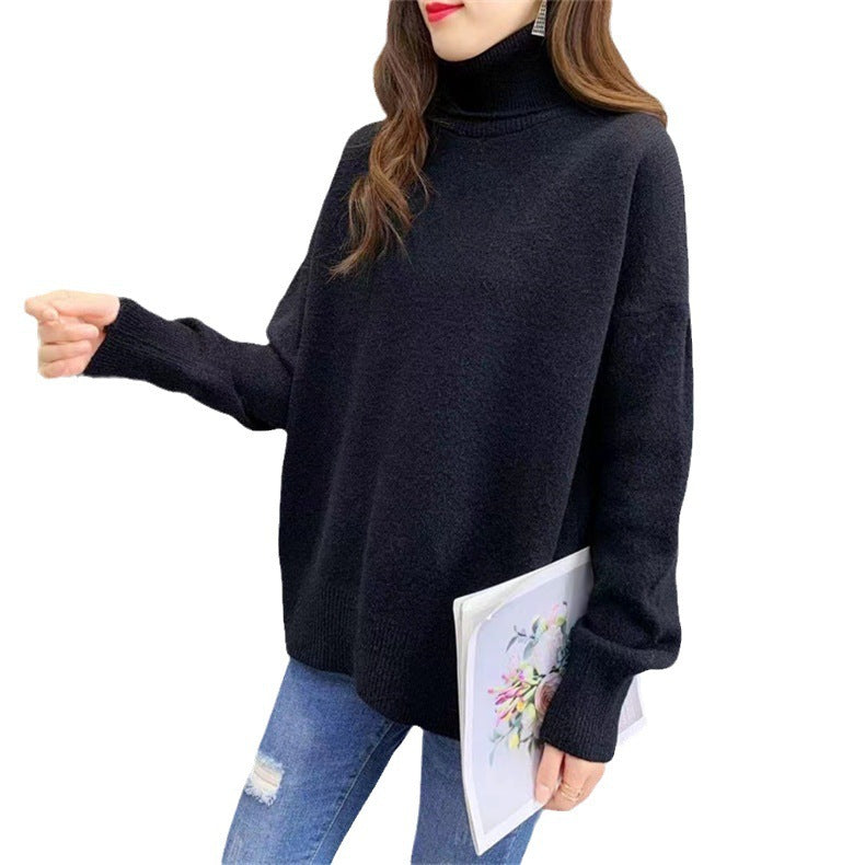 Damen Oversized Pullover Grobstrick Hochkragen Beige