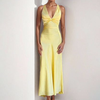 Damen Satinkleid Wickeldetail Elegant