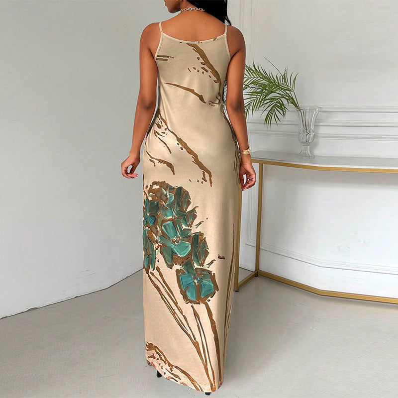 Damen Maxikleid Spaghettiträger Schmetterlingsdruck Norvielle