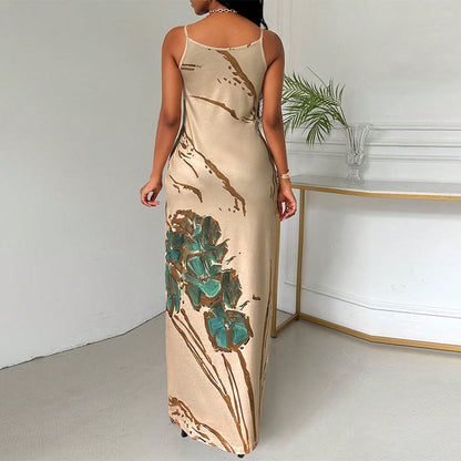 Damen Maxikleid Spaghettiträger Schmetterlingsdruck Norvielle
