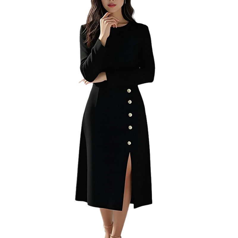 Damen Elegantes Midi-Kleid mit Knopf Norvielle