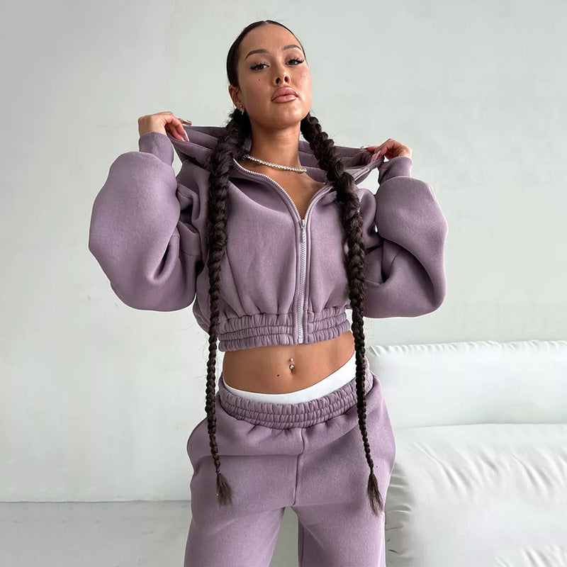 Damen Fleece-Jumpsuit Sportlich Kapuze Weite Passform Norvielle