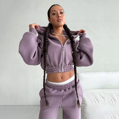 Damen Fleece-Jumpsuit Sportlich Kapuze Weite Passform Norvielle