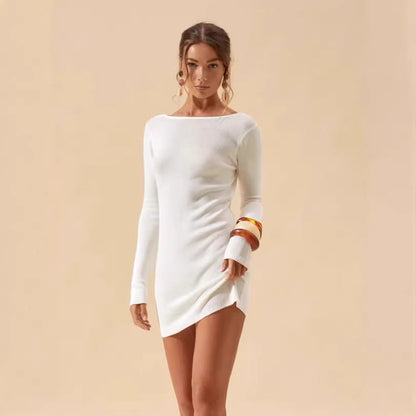 Damen Strandkleid Offene Schultern Dekorativer Gürtel Norvielle